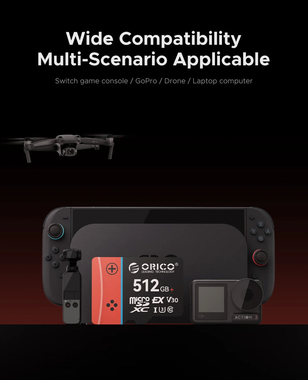 ORICO microSD Express Card  UHS-I, C10, U3, V30, Full HD, 4K, Up to 890 Memory Card for Nintendo-Switch 2 Steam Deck Gaming