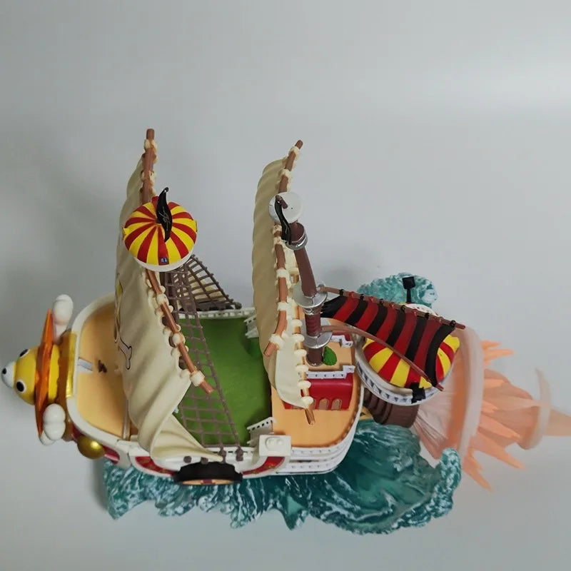 One Piece GK Thousand Sunny Pirate Ship Model Dual Mast Sailing Vessel with Wave Base Scene Boxed Collectible Figure Gift