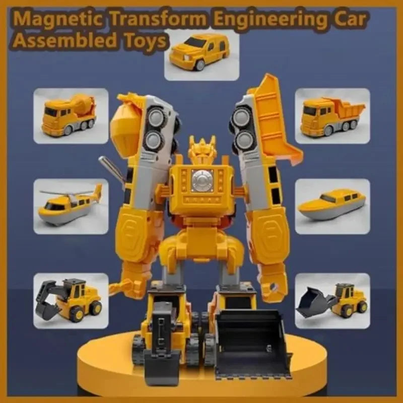 26/35pcs Transforming Robot Toys Set For Boys, 6 In 1 Magnetic Construction Trucks Transform Robot Play Vehicles With Storage Bo