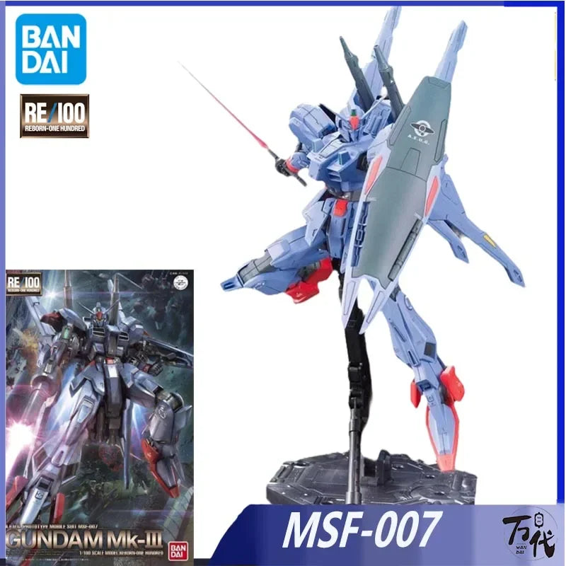 BANDAI Genuine Assembled Model RE/100 Z Gundam MSV: 1/100 MSF-007 GUNDAM MK-III Plastic Model Kit Action Figure Toy Collection