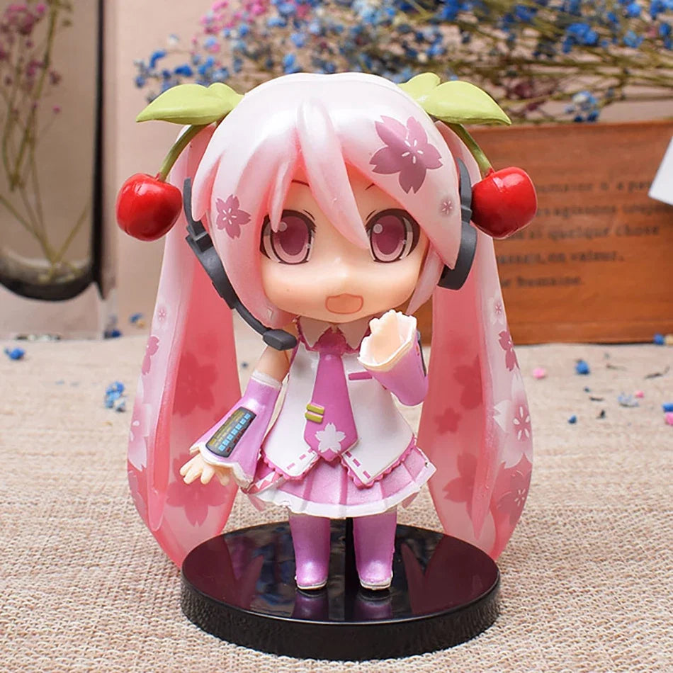 3Pcs Anime Q Version Figure Cute Girl Mini Ornaments Kawaii Pink Green Hatsune Home Desk Decoration Adult Toys Kid Birthday Gift