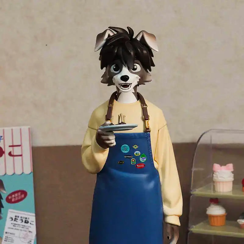 22cm Café Restaurant Tee Hund Essen Verkostungsbeauftragter Actionfigur PVC Handgemachte Verzierung Niedliches Beliebtes Heilgeschenk für Sammler