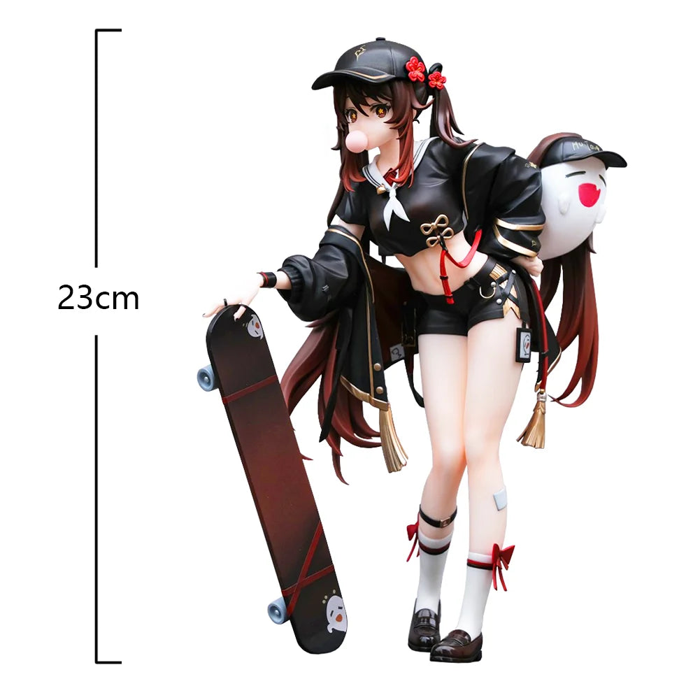 Anime Hu Tao Figur Trendiger Stil Skateboards Hu Tao Actionfiguren Schönes Mädchen PVC Modelle Hu Tao Figur Spielzeug Geschenke 23CM