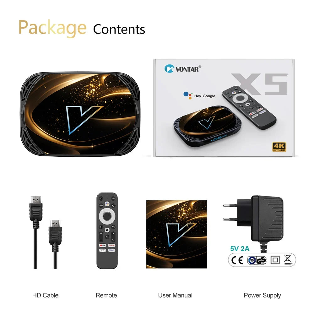 VONTAR X5 Android 14 TV Box Amlogic S905X5M(S905A) 4GB 128GB 32GB 64GB 1000M Wifi6 4K AV1 Google Play Media Player Set top box