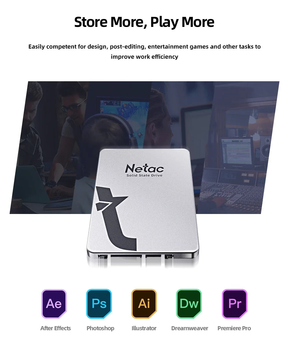 Netac SSD 1tb 2tb SATA 2.5 hdd SSD 128gb 256gb 512gb SSD Dirve Disk Solid State for desktop