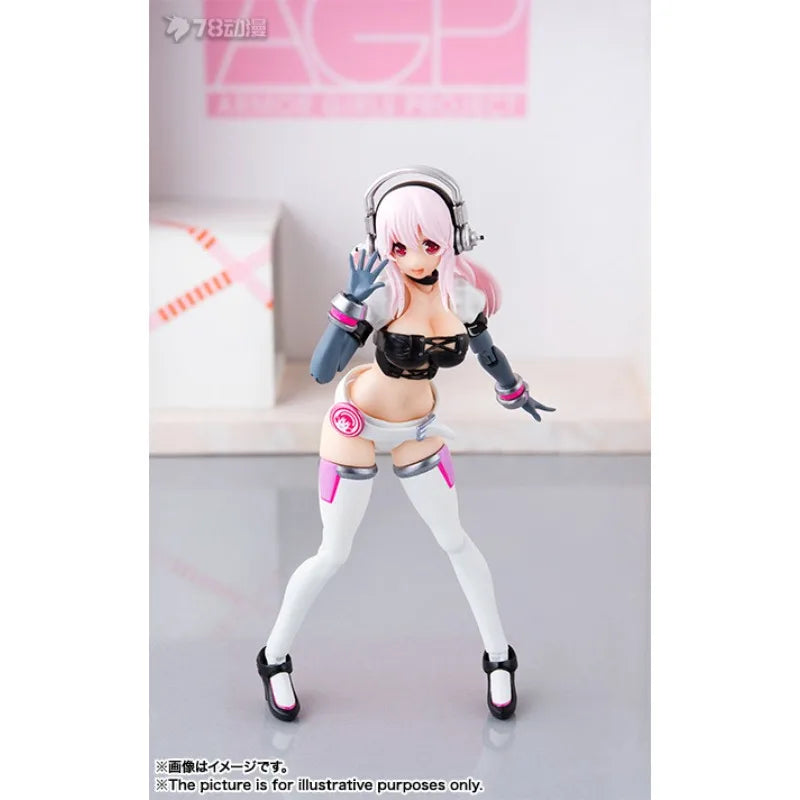BANDAI Original AGP Mobile Doll Series Super Sonico Anime Action Figure Assembly Model Toys Collectible Model Ornaments Gif