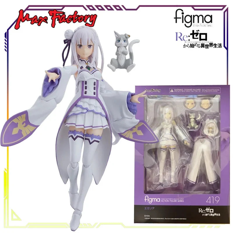 Max Factory Figma Re Zero 346 Rem 419 Emilia Original Articulated Action Figure Collectible Model Toy Anime Statue for Gift
