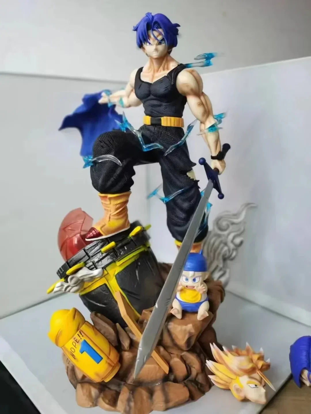 48cm Dragon Ball Figure Time Machine Future Trunks Three Heads Replaceable Extremely Large Anime Model Desktop Ornaments Toys