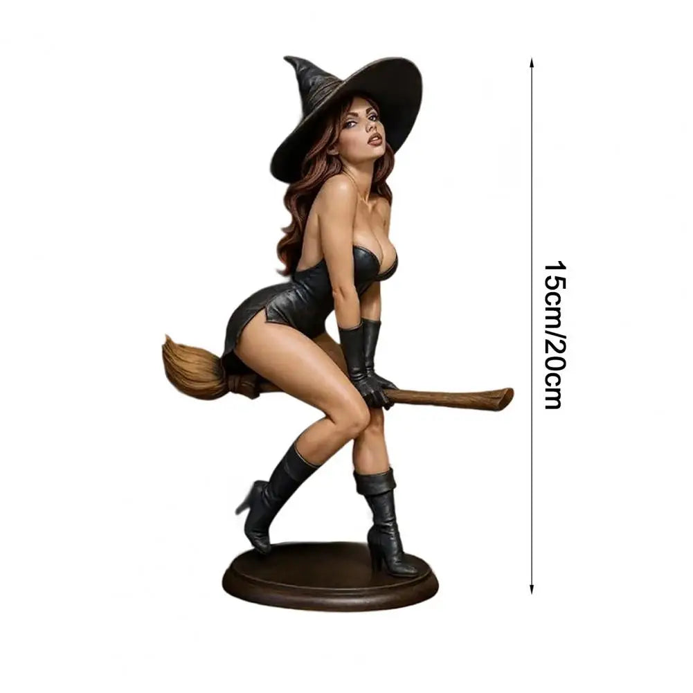 Sexy Witch Statue Enchanting Witch Figurine Sorcery Statue for Home Decor Collectibles Hand-painted Resin Dark Fairy Riding