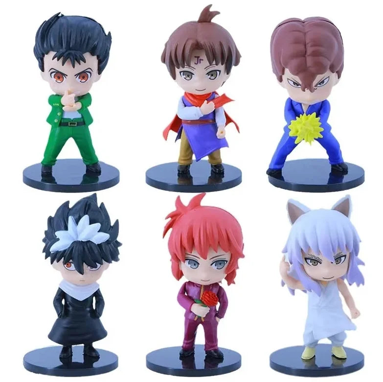 6pcs/Set Anime Figure YuYu Hakusho Yuusuke Urameshi Kurama Fleeting Shadow PVC Cute Q-version Model Children's Gift Toys 9-11CM