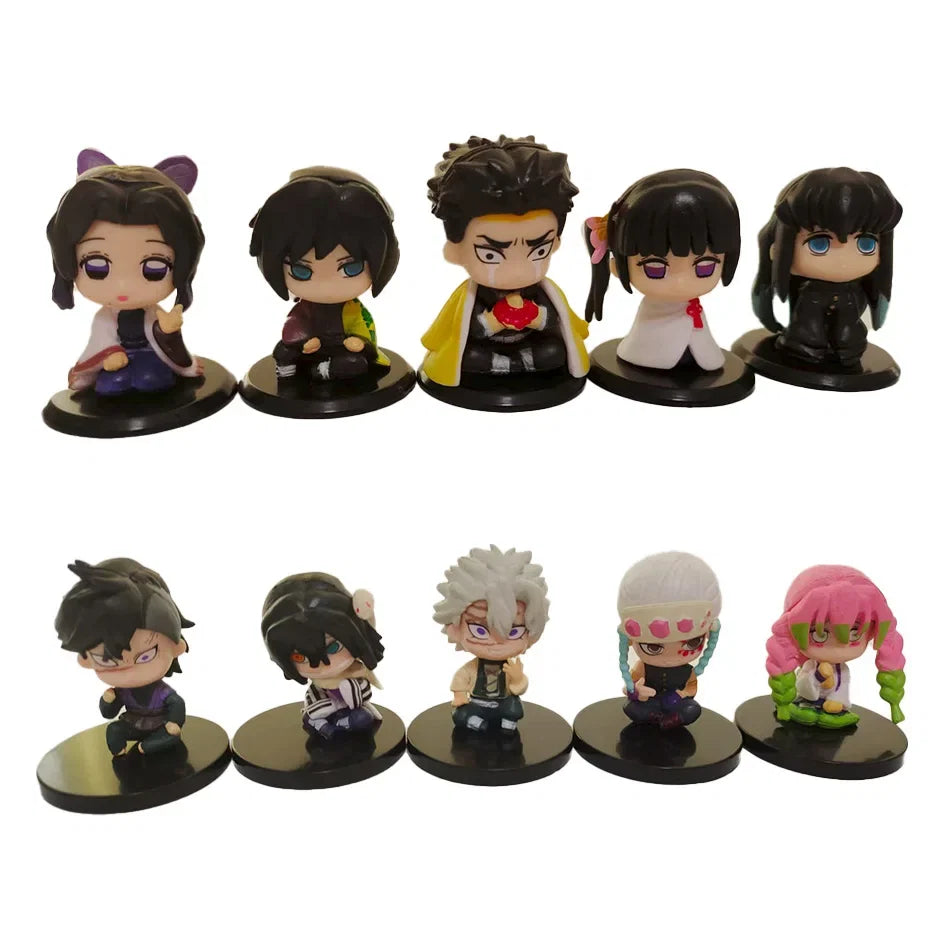 15 PCS/Set Q Version Demon Slayer Sitting Ghost Doll Tanjiro Nidouzi Inosuke Zenizu Figure Action Figure Movie Model Toys Doll