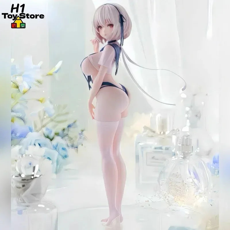 Silver-Haired Maid Sailor Figure - 1/7 Scale Anime Girl Gk Model With Thigh High Stockings, Naval-Themed Collectible Statue