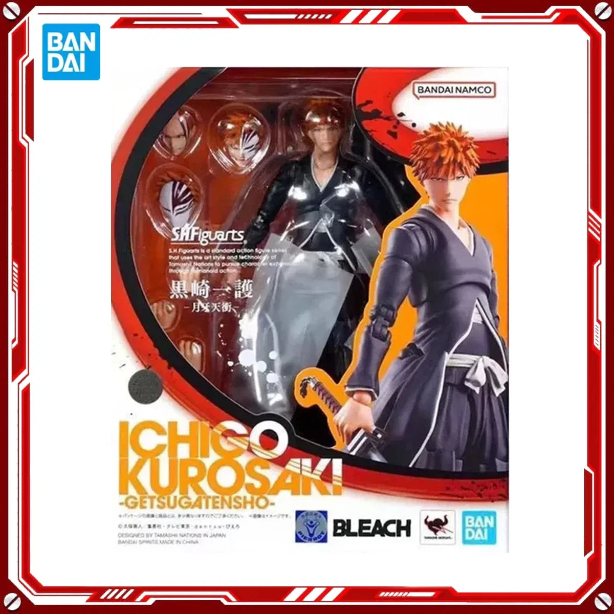 Bandai Genuine Bleach Anime Model Kits Kurosaki Ichigo Getsuga Tensho Toys SHF Action Figure Assembly Model Gift for Kids School