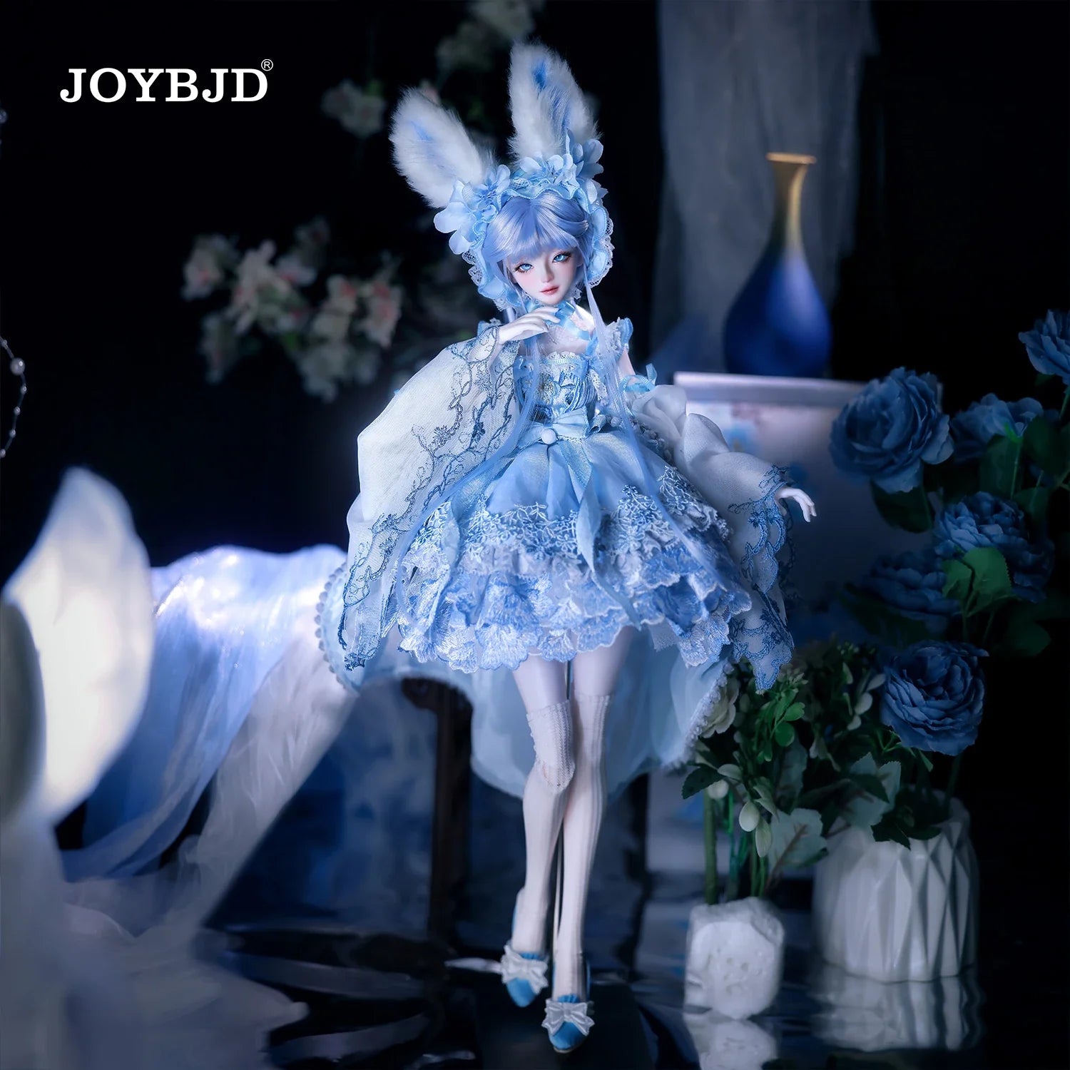 JOYBJD Ynes 1/4 BJD Doll Aqua Blue Rabbit Fullset Muxi Body Light Blue Clothes Handmade Resin Figure Outfit Wig