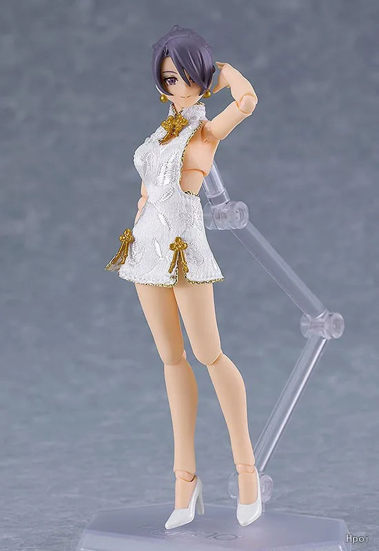 Original in Stock Max Factory Figma#569b Female Body (End Flower) and White Short Cheongsam Outfit Figures Model Toy Gift