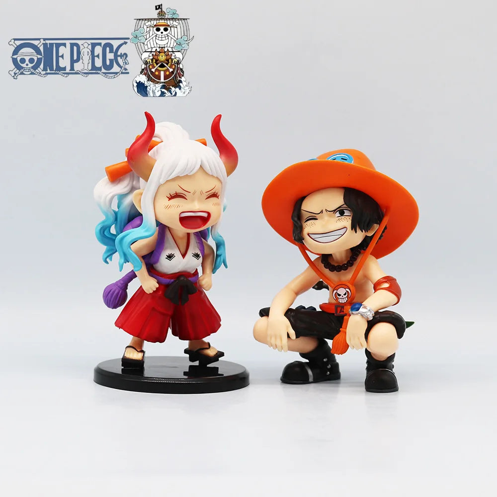 One Piece Figure - Sitting Q Version Laughing Ace & Yamato GK Set, Anime Collectible Car/Desktop Decor