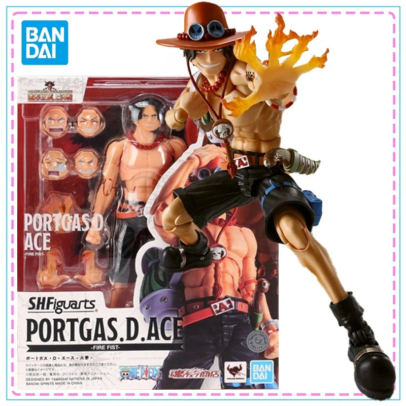 Bandai SHF One Piece Portgas.D.Ace Fire Fist Action Figure Genuine Model Kit Anime Figures Collection Model for Kids Toys Gifts