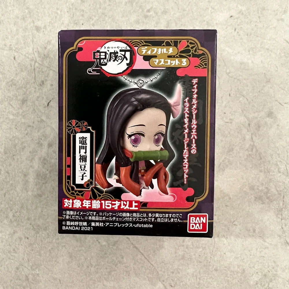 BANDAI Demon Slayer Action Figures Model 4CM Tanjirou Giyuu Obanai Sanemi Nezuko Kanae  Key Chain Pendant Series Original