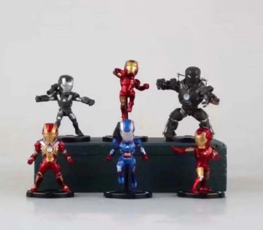 6pcs Wcf Iron Man Q-Version Marvel Anime Avengers 4 Decoration Action Figure Toys Hero Collection Model Gift For Children Boys