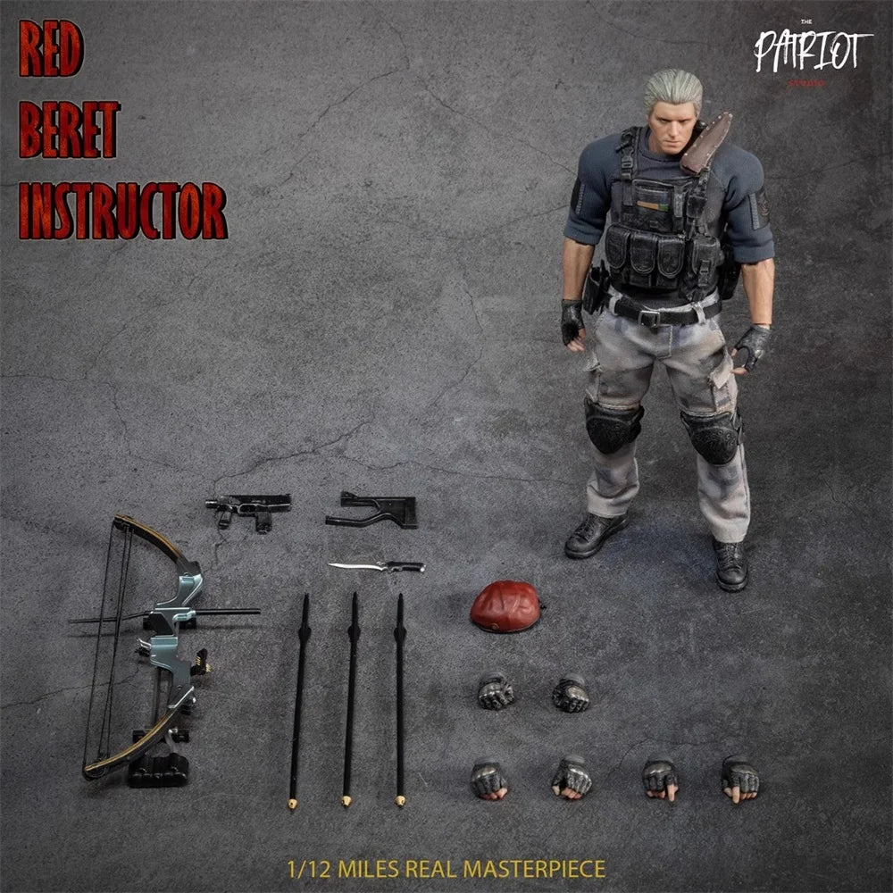 1/12 Patriot Studio Mann Typ Bewohner Rotes Barett Ausbilder Komplettset Bewegliche Actionfigur Geschenk ca. 15 cm für Fans und Sammler