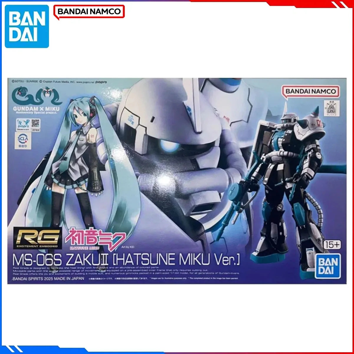 In Stock: Bandai Premium Bandai (PB) RG 1/144 Model Kit - MS-06S Zaku II (Hatsune Miku Ver) Buildable Action Figure Original Box