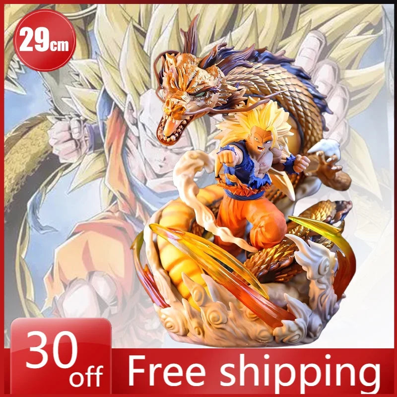 29.5cm Dragon Ball Figure Son Goku Super Saiyan Dragon Fist Anime Collection Model Desktop Ornament Decorations Children Toys