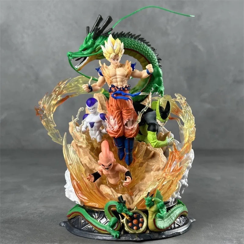24cm Dragon Ball Figure Son Goku Anime Figurine Super Saiyan Goku Statue Shenron Frieza Buu Cell Models Collectble Toys Gifts