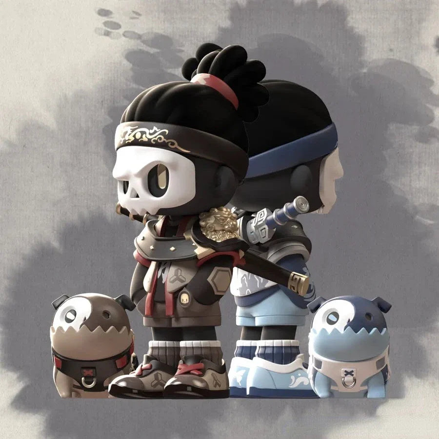Mr.Bone Winter Skiing Figure Polar Snowstorm Skeleton White Blue Sports Cool Boy with Skate Katana Dog Mask Collection Art Toy