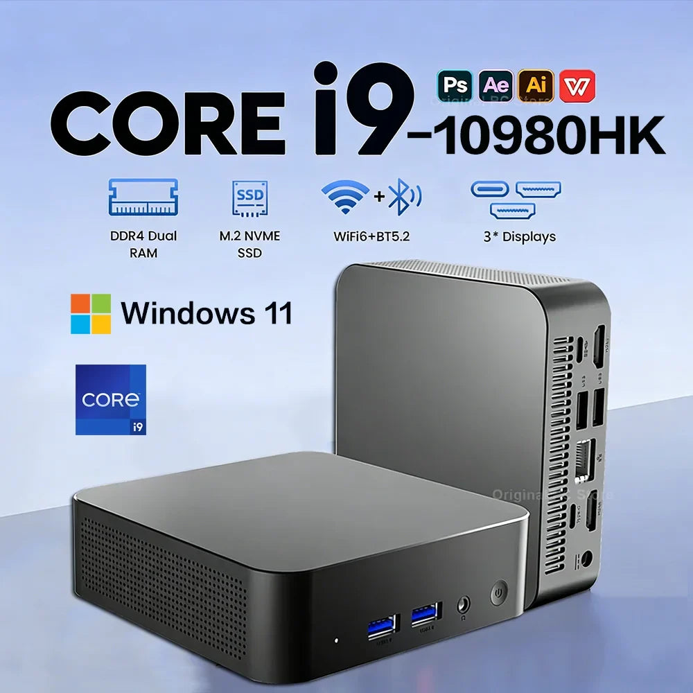 Core i9 10980HK Mini PC Windows 11 32GB DDR4 512GB 1TB 2TB SSD Portable Gaming Mini PC WiFi6 BT5.2 4K Mini Computer PC Desktop