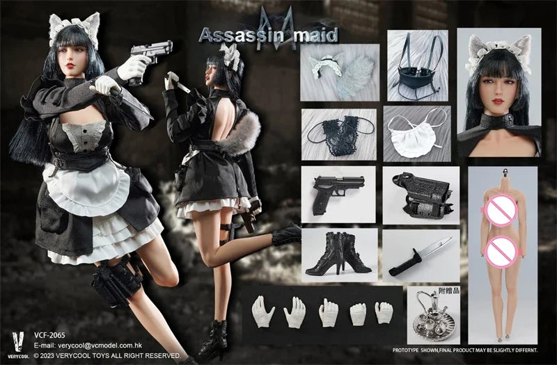 VERYCOOL VCF-2065 1/6 Scale Female Soldier Black Clothes Set Assassin Maid Full Set Collectible 12" Action Figure Model Dolls