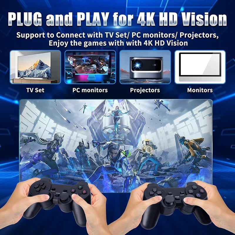 4K HD Video Game Console 32/256G 60000+Games X2 Plus Game Stick 2.4G Double Wireless Controller Game Stick For N64/PSP/PS1/GBA