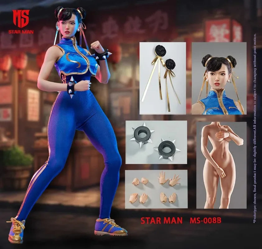 New Stock STAR MAN MS-008 MS-011 1/6 Women Soldier Chun-Li Classic Fighter Girl Fighting Girl 12Inch Full Set Action Figure Toys