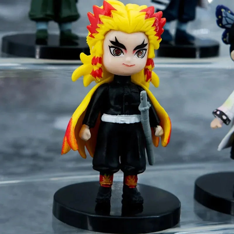 9pcs Q Version Demon Slayer Sitting Ghost Doll Tanjiro Nidouzi Inosuke Zenizu Toy Figural PVC Model Gift