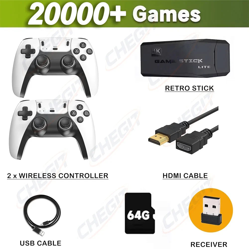 CHEGIT 4K Gaming Consola Video Game Stick With 64G Upgraded 27+ Simulators Handheld Video Game Console Wireless Gamepads