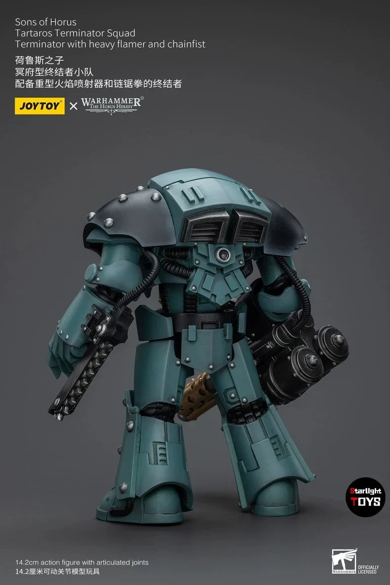 JOYTOY 1/18 Action Figure Warhammer 40K Sons of Horus Tartaros Terminator Squad Heavyflamer and Chainfist Toys Model Gift