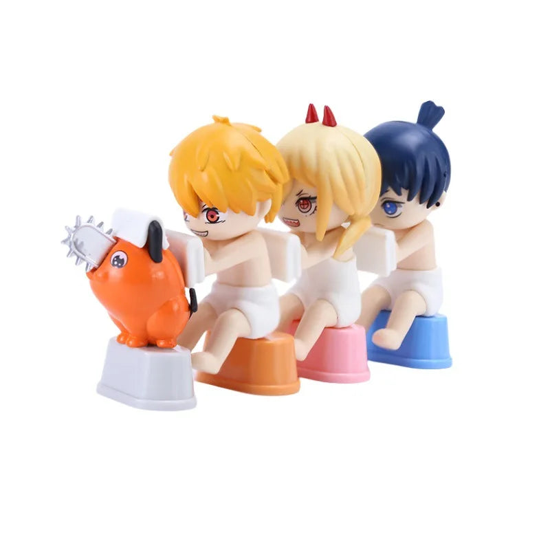 4pcs/Set Chainsaw Man Anime Figures Q Version Mini Denji Power Action Figures PVC Model Toys Doll Collectible Ornament Boys Gift