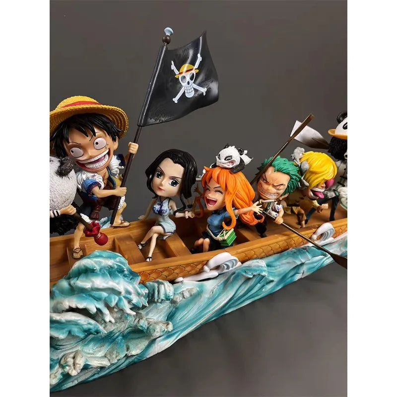 90cm Long One Piece Figure Monkey D. Luffy Team Dragon Boat Anime Collection Model Desktop Ornament Holiday Gifts Children Toys