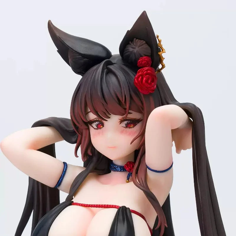 BearPanda Fuchs Mädchen Rose Bara Stehende Pose 1/6 Anime-Figur Modell mit Plüschwanz Niedliche&Dynamische Deko Desktop Ornament Spielzeug Geschenk