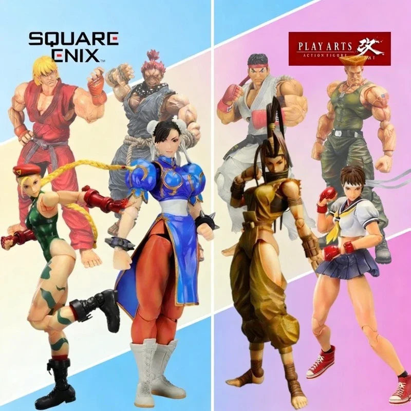 SquareEnix Play Arts Kai Street Fighter Series Action Figures - Akuma Chun-Li Cammy Ryu - Articulated Collectible Anime Figures