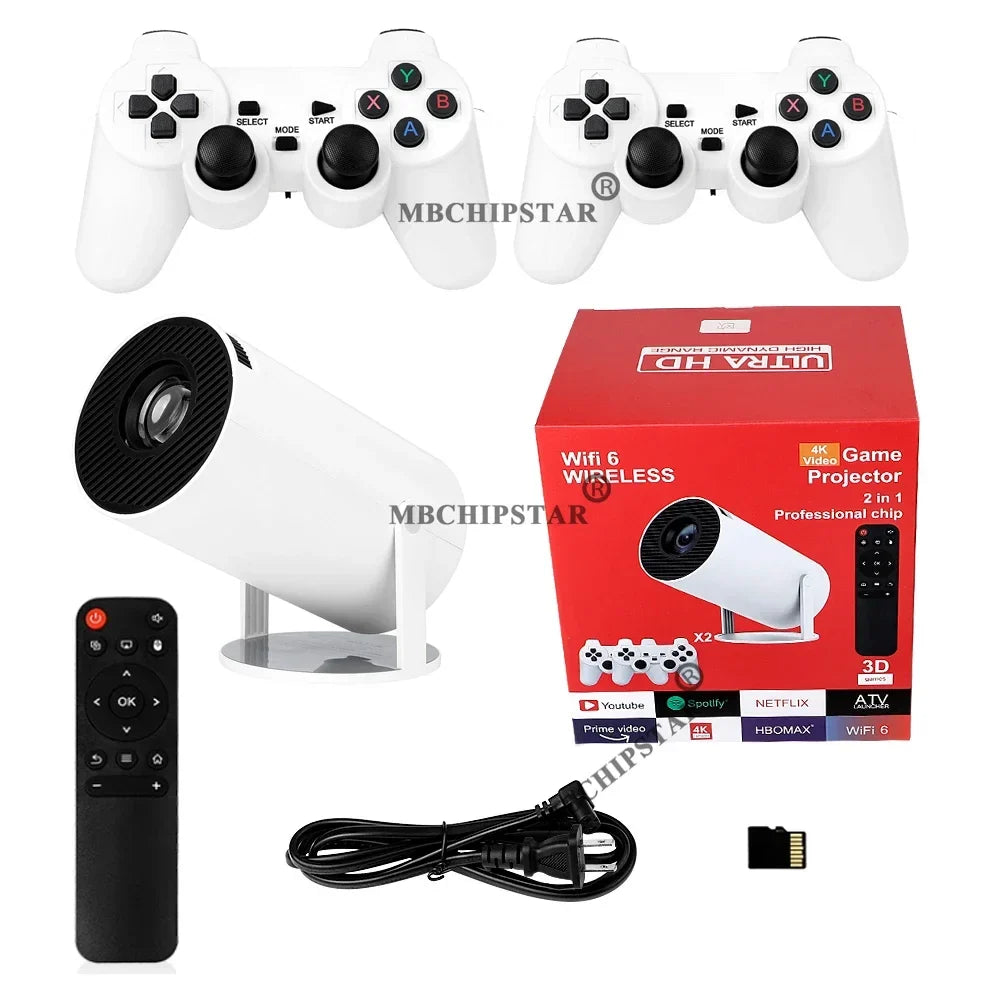 H90PRO Android11 Gaming Projector Support 4K Video Home Cinema Portable Projector Wireless Game Controllers Built-in 19000+Games