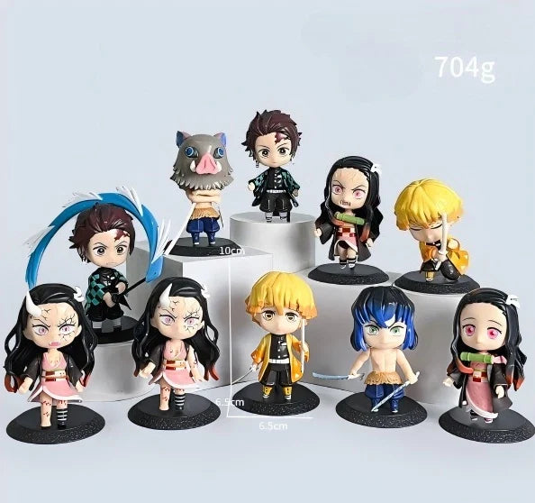 Demon Slayer Sitting Ghost Doll 10pcs Set Q Version Tanjiro Nidouzi Inosuke Zenizu Figure Action Figure Movie Model kid Toy Gift