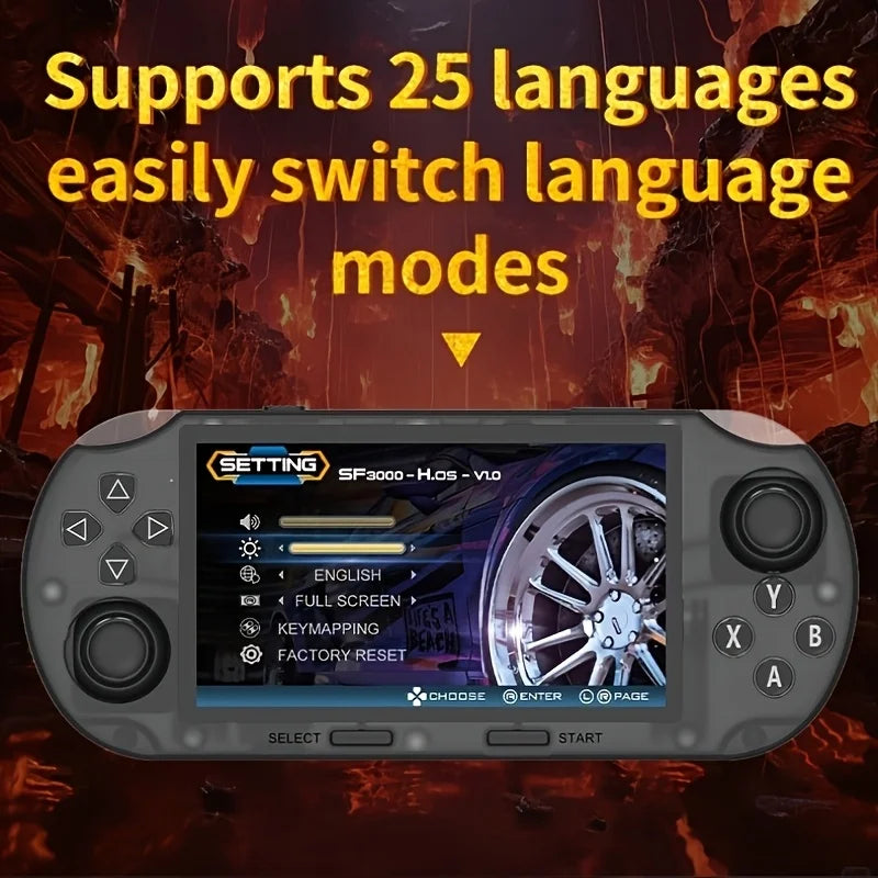 SF3000HD handheld game console - Linux system, IPS screen, USB charging, supports retro gaming and multimedia functions,