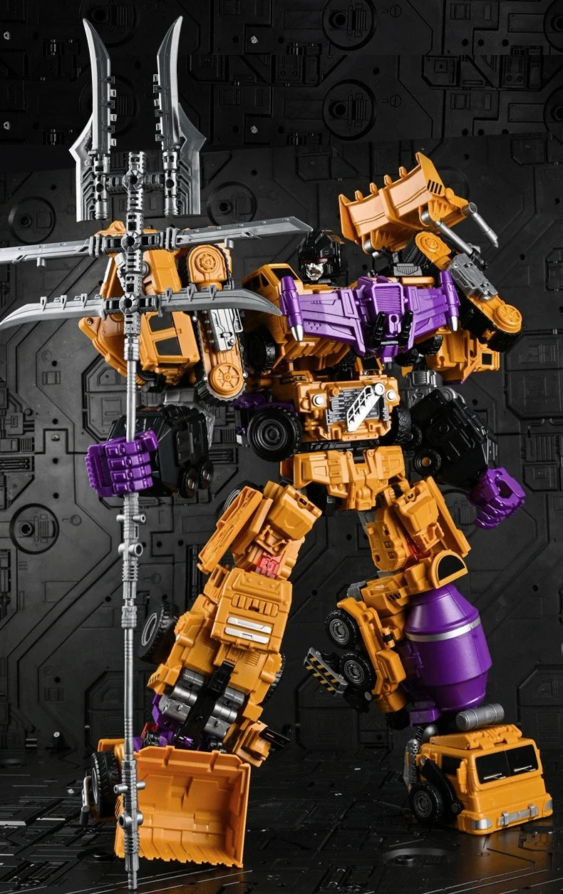 Jinjiang 6 in 1 Action Figure Devastator Toy Anime Transformation Robot Car Engineering Vehicle Excavator Blender Hook Model Kid