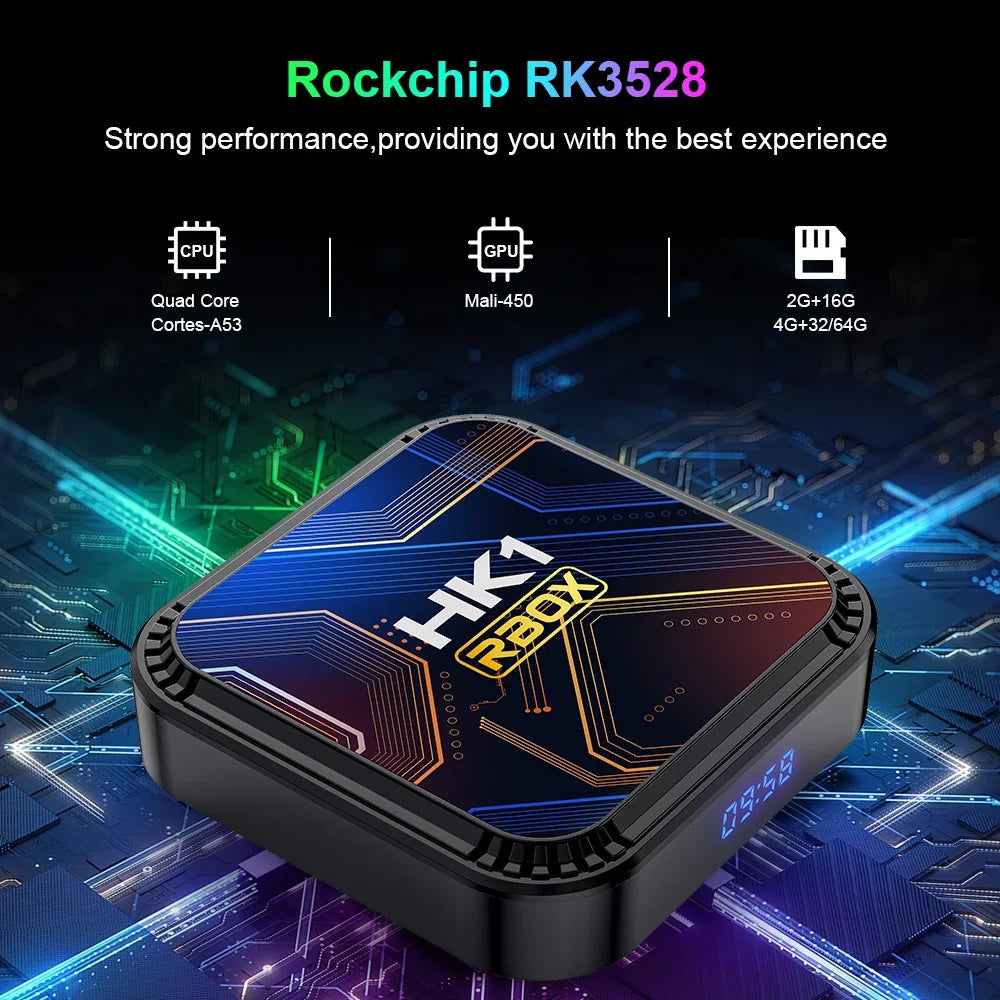 HK1 RBOX K8S Android 13.0 TV Box OTA Rockchip RK3528 4K 2.4G 5G Wifi6 BT5.0 100M Lan 16GB 32GB 64GB