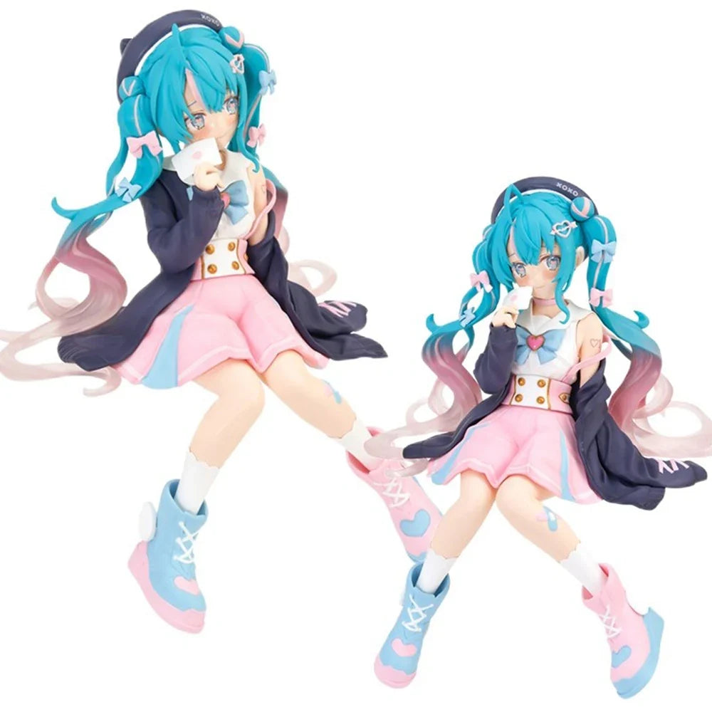 New Hatsune Miku Anime figure Pink sakura sitting position  PVC Action figure model toy decoration collect gifts