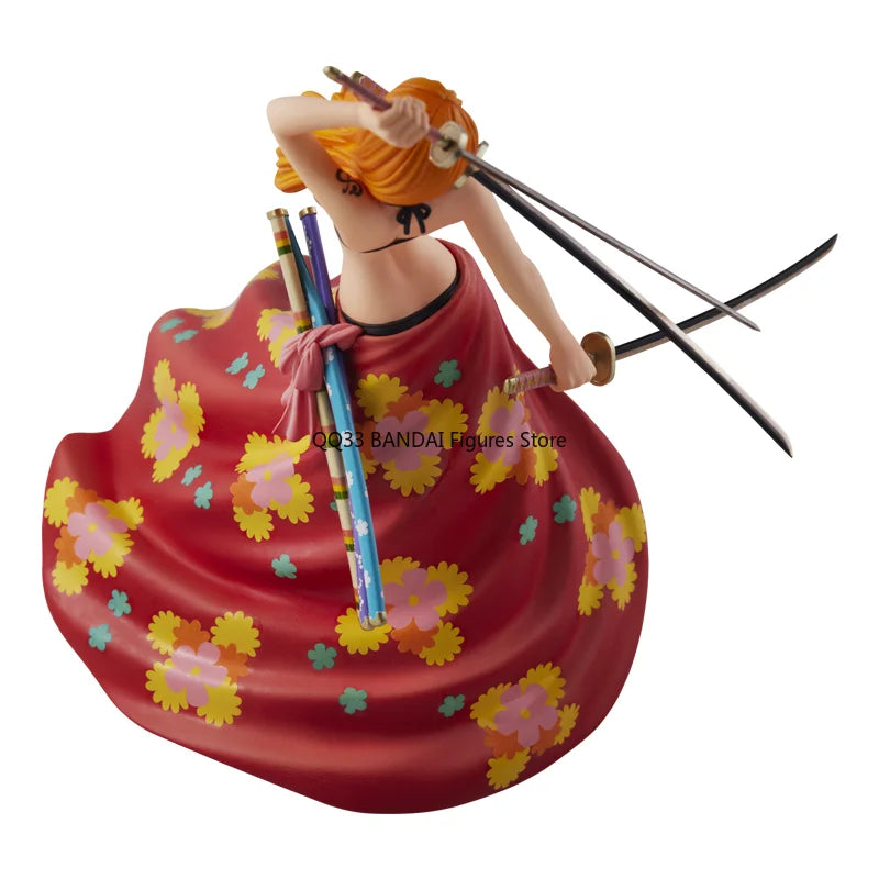 BANDAI Original ONE PIECE MAGAZINE Three Sword Style Nami Anime Action Figures Collectible Ornaments Model Gift