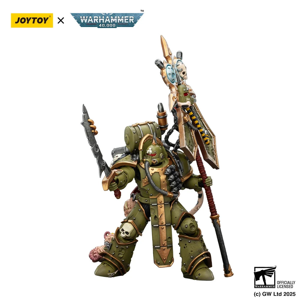 【MT】JOYTOY Warhammer 40K Death Guard Plague Marine Icon Bearer with Boltgun and Plague Knife 1/18 Action Figure Model