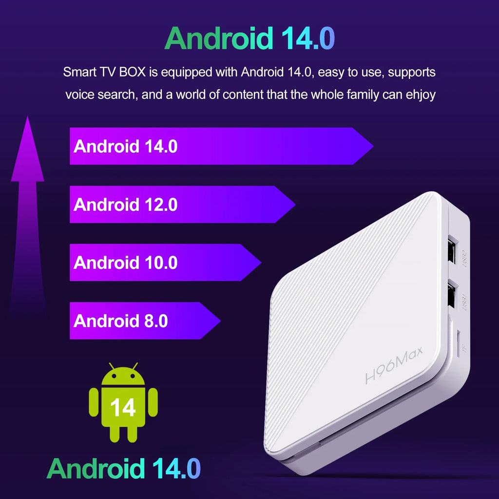 H96 MAX H313 Smart TV Box Android 14 ATV TV Box 4K@60fps 100M/LAN Wifi6 BT5.0 Google Voice Assistant Media Player Set Top Box