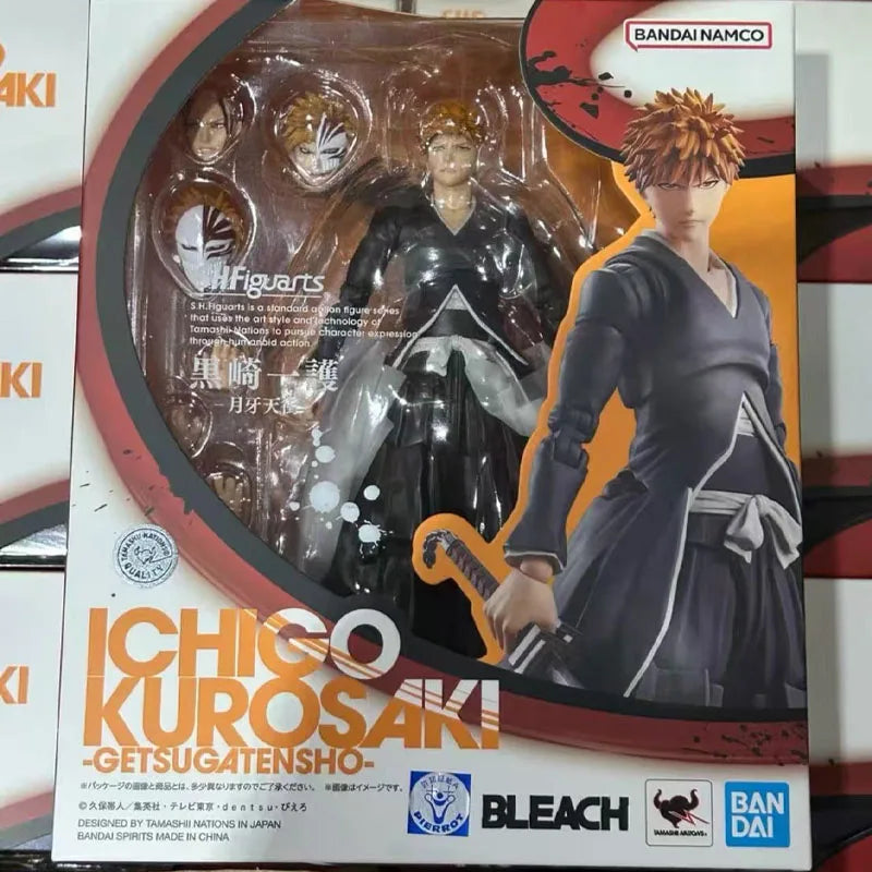 In Stock BANDAI Original S.H.Figuarts BLEACH ICHIGO KUROSAKI GETSUGATENSHO SHF Action Figure ModelGift forKid Foam Box Packaging