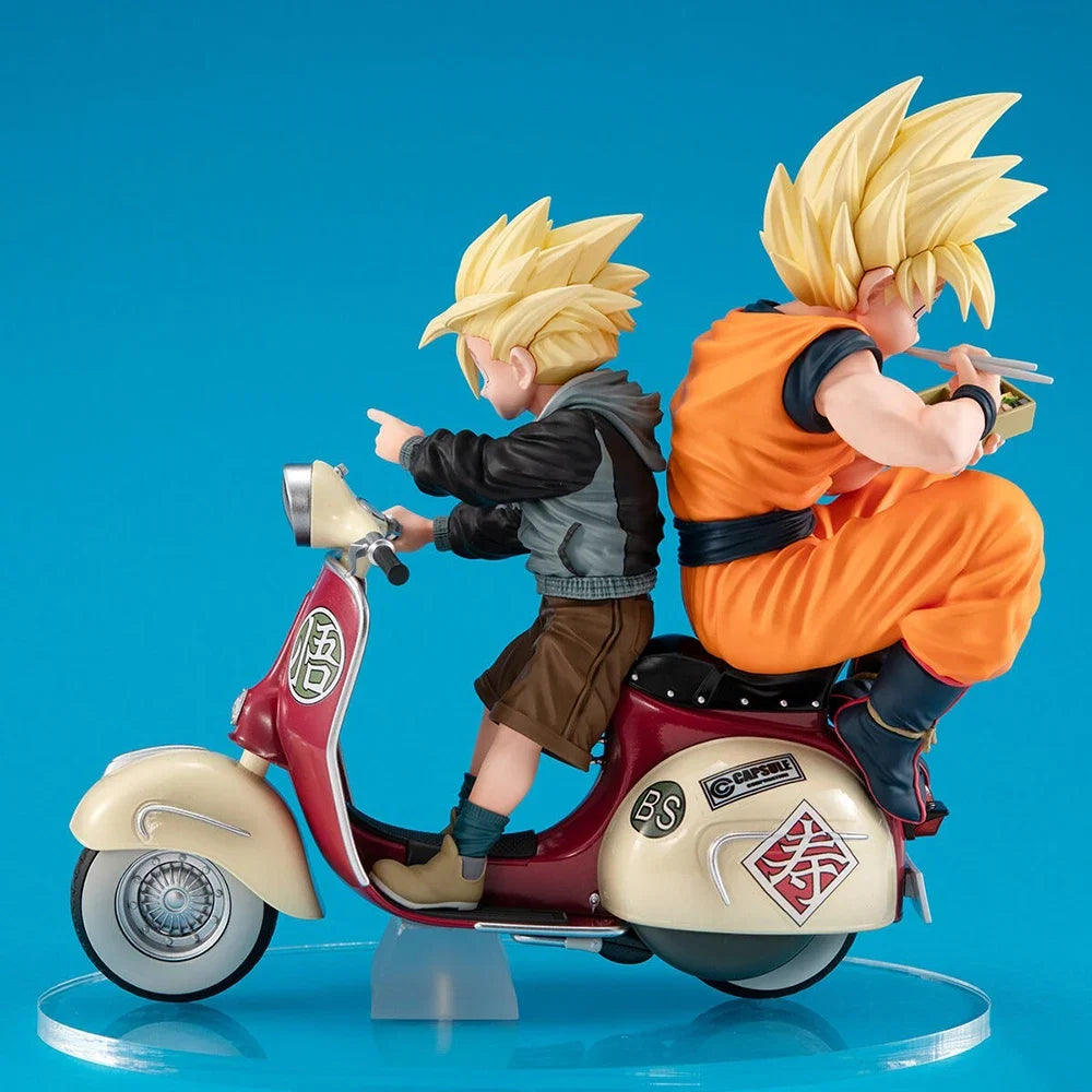 Original in Stock MegaHouse Dragon Ball Z - Son Gohan SSJ - Son Goku SSJ Desktop Real McCoy EX - & Bike Anime Figure Garage Kit